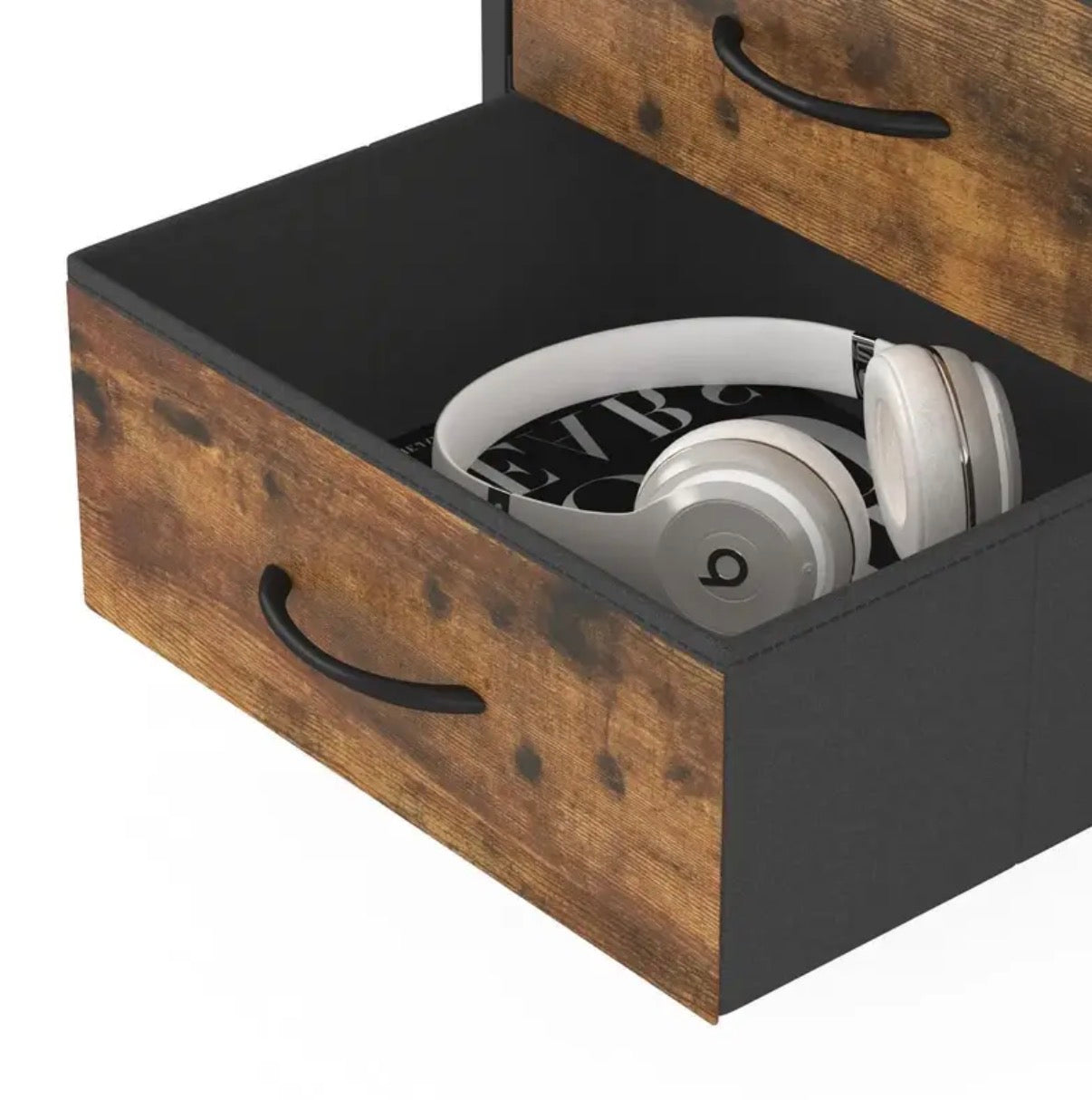 3 drawer Bedside Table, LED nightstand with charging station and USB Port