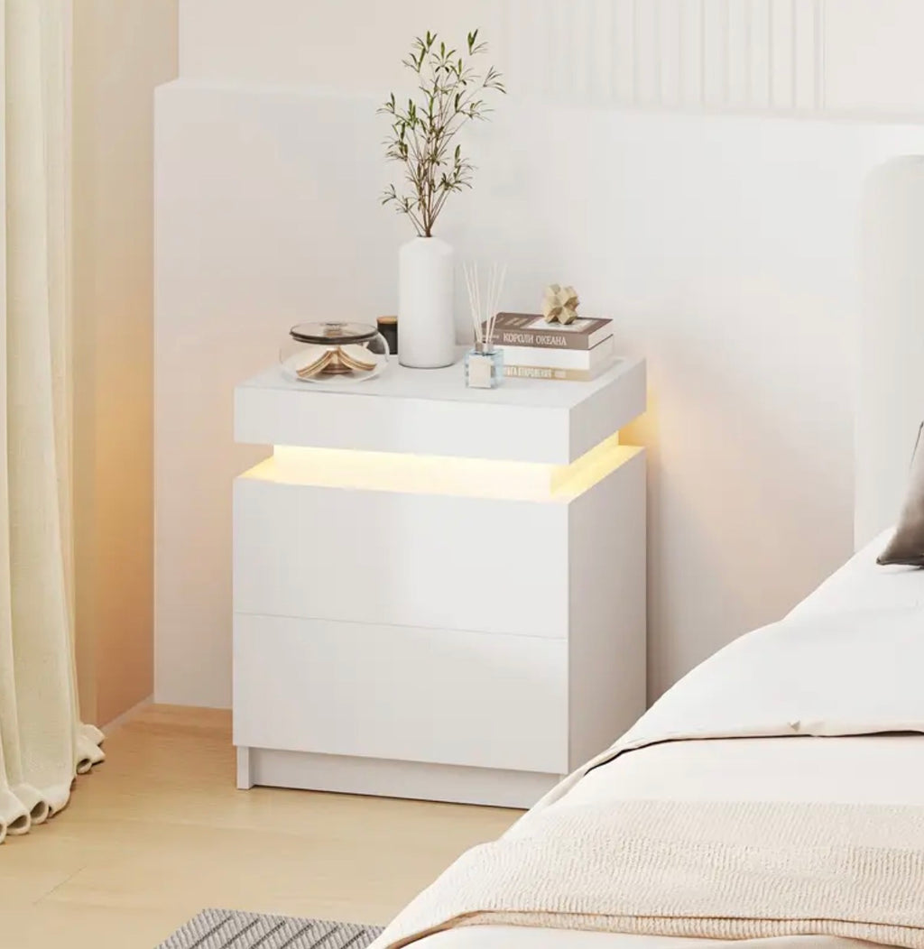 RoomOra LED Bedside Table, with Lift Storage and 2 Drawers