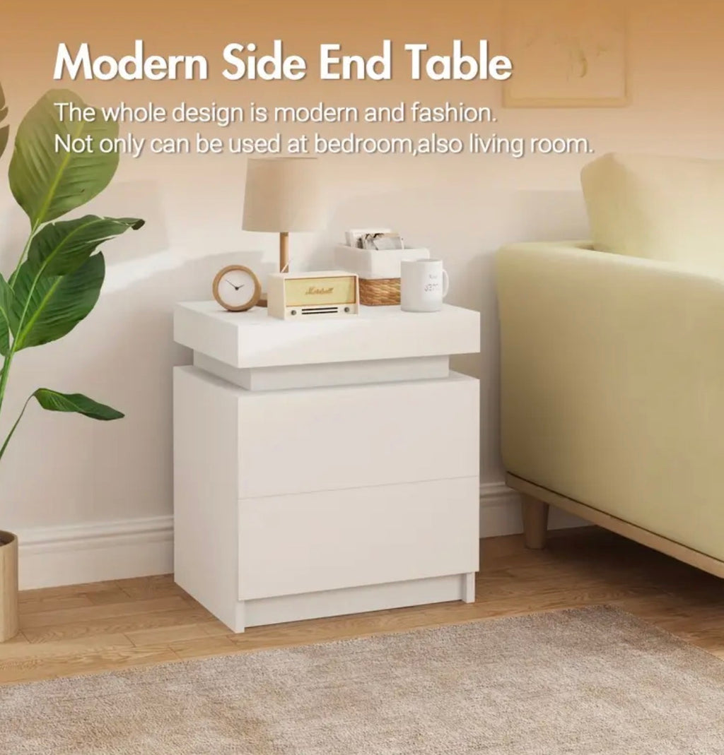 RoomOra LED Bedside Table, with Lift Storage and 2 Drawers