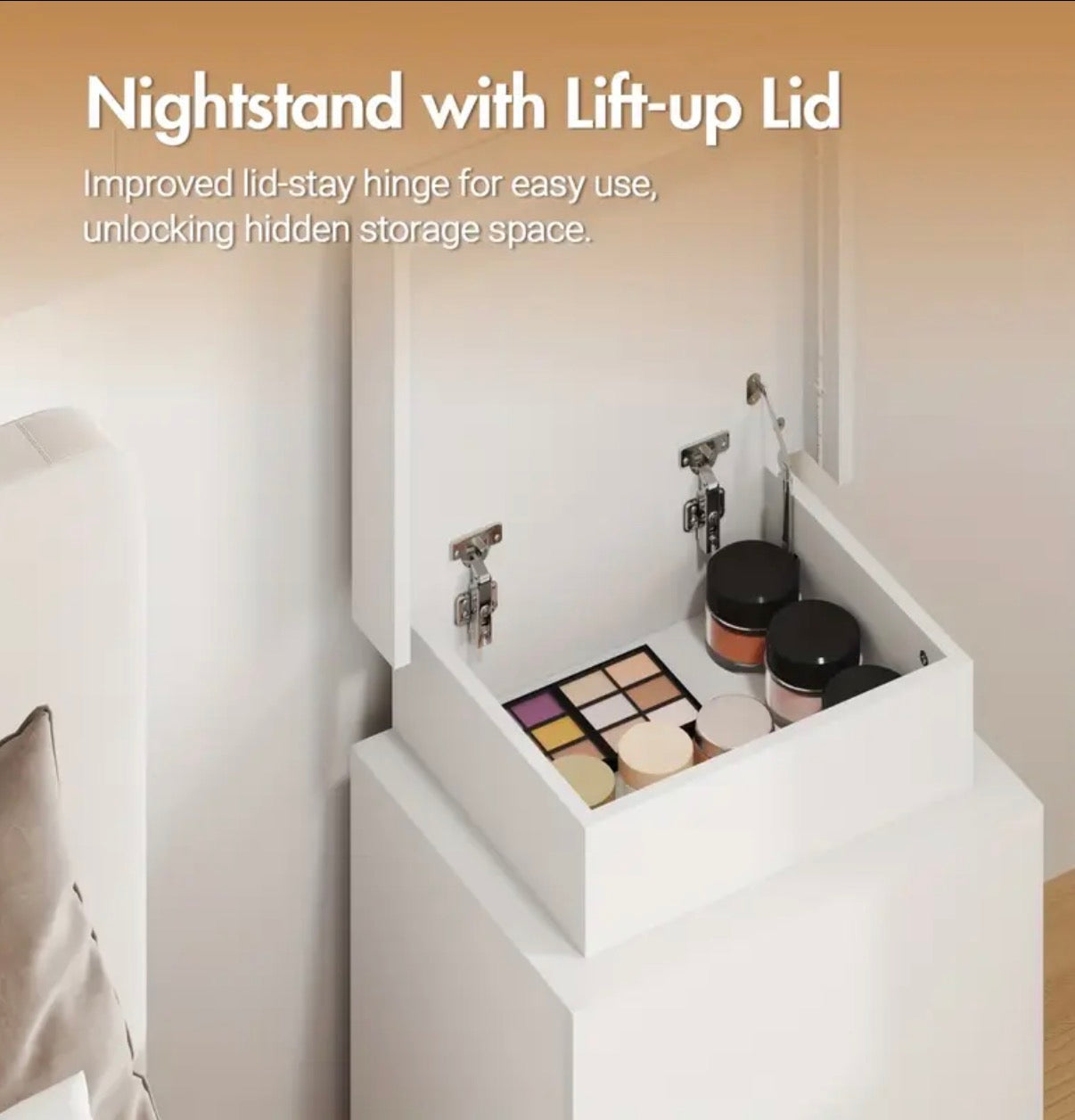 RoomOra LED Bedside Table, with Lift Storage and 2 Drawers
