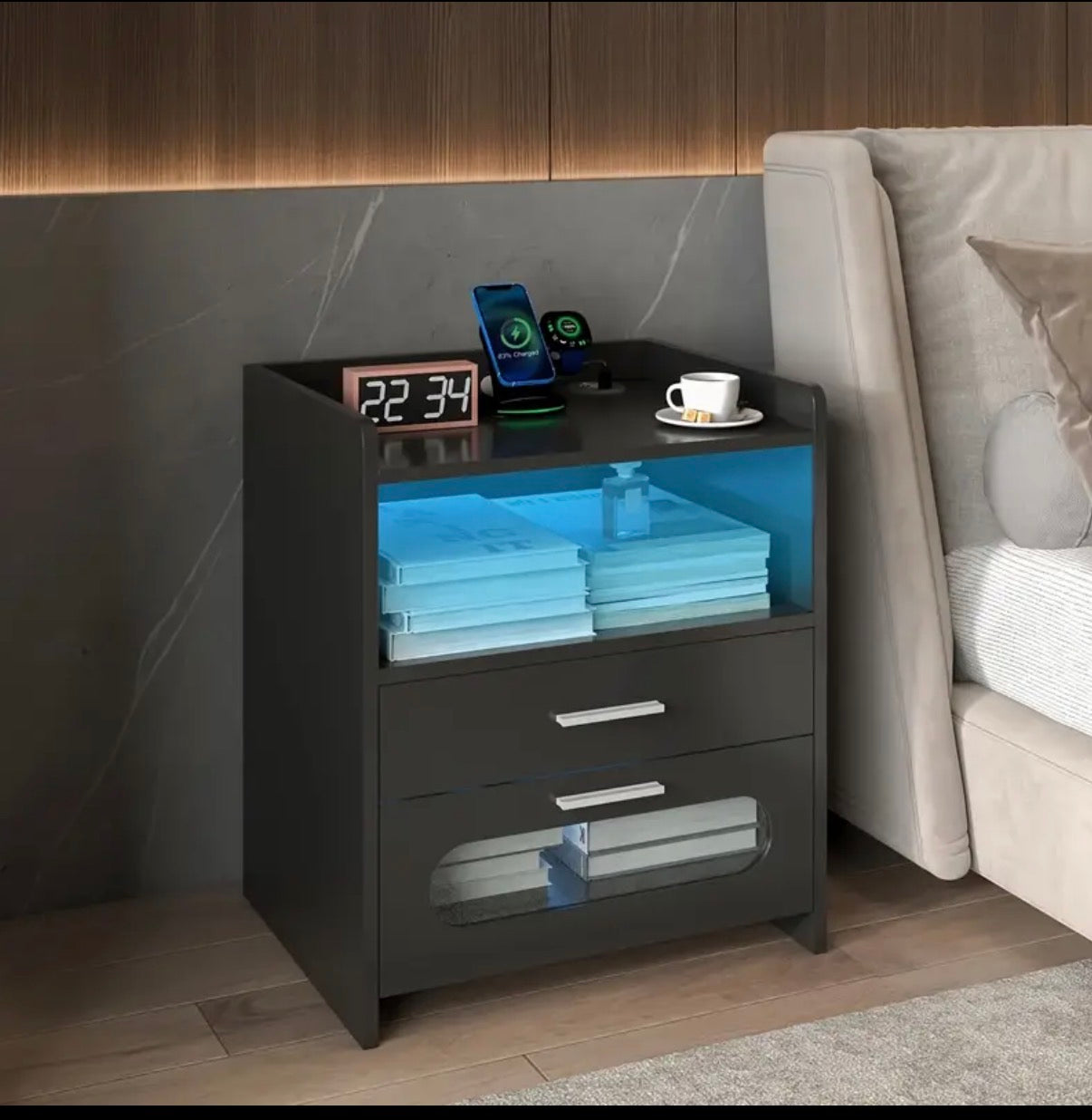 RoomOra 2 Drawers night stand RGB LED side table