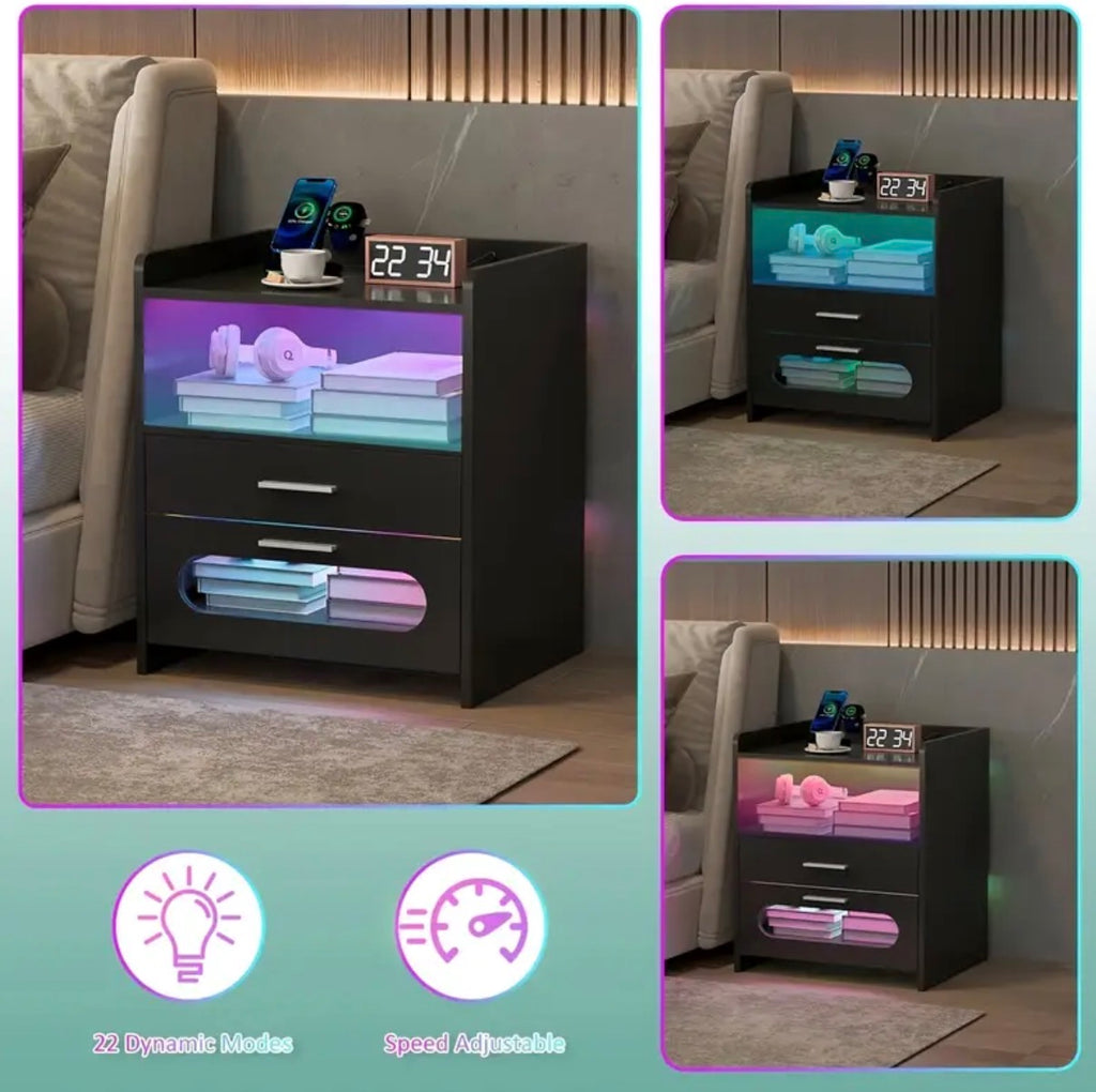 RoomOra 2 Drawers night stand RGB LED side table