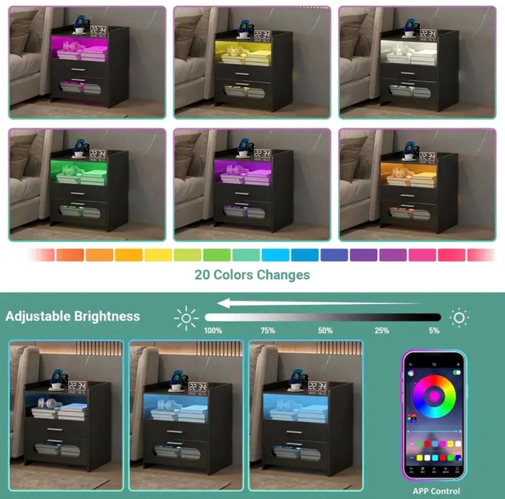 RoomOra 2 Drawers night stand RGB LED side table