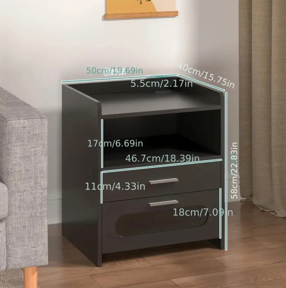 RoomOra 2 Drawers night stand RGB LED side table