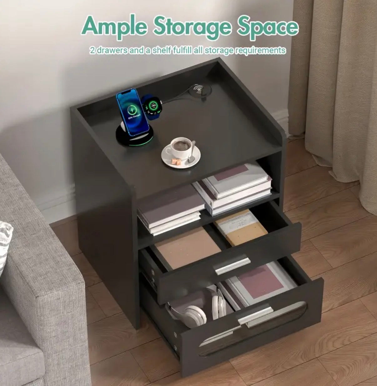 RoomOra 2 Drawers night stand RGB LED side table