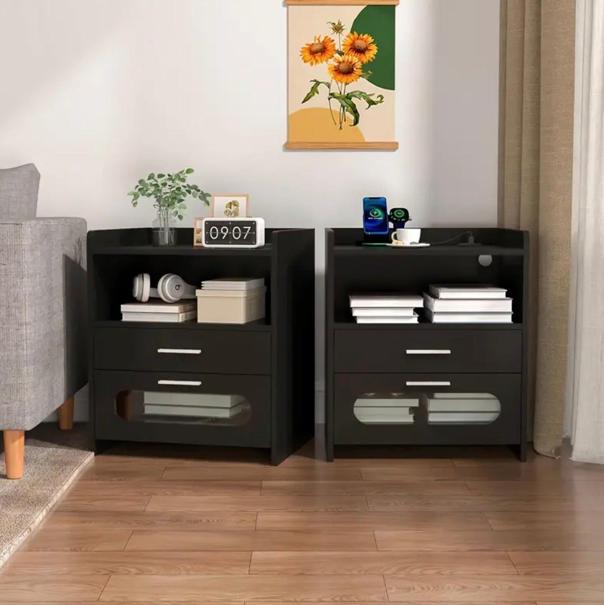 RoomOra 2 Drawers night stand RGB LED side table