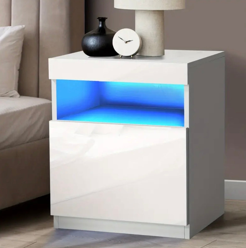 Modern LED nightstand with access lighting powered bedside table
