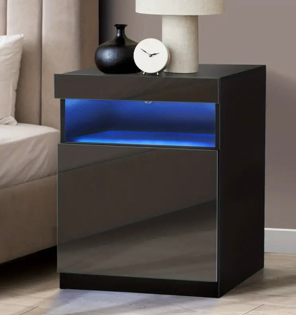 Modern LED nightstand with access lighting powered bedside table
