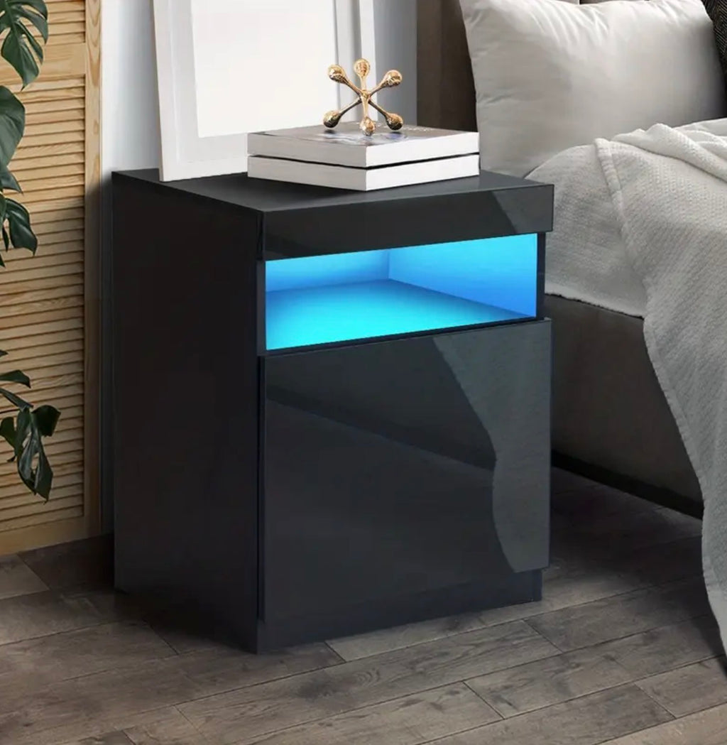 Modern LED nightstand with access lighting powered bedside table