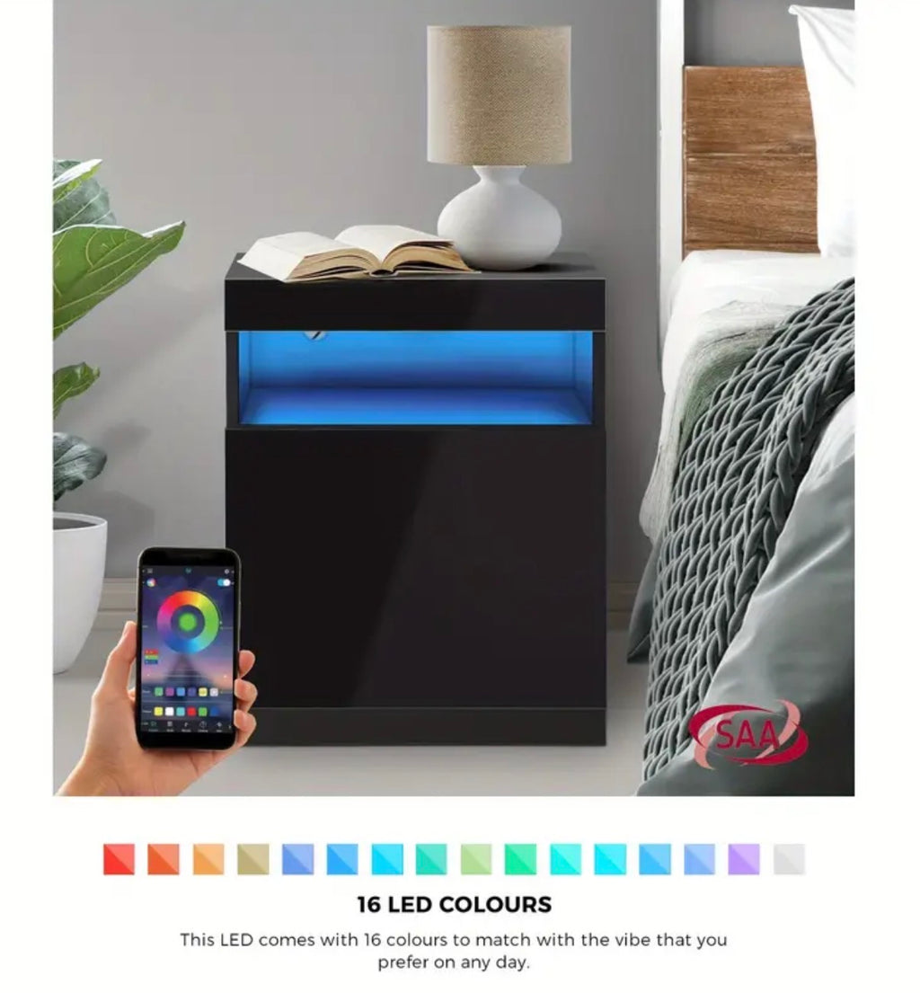 Modern LED nightstand with access lighting powered bedside table