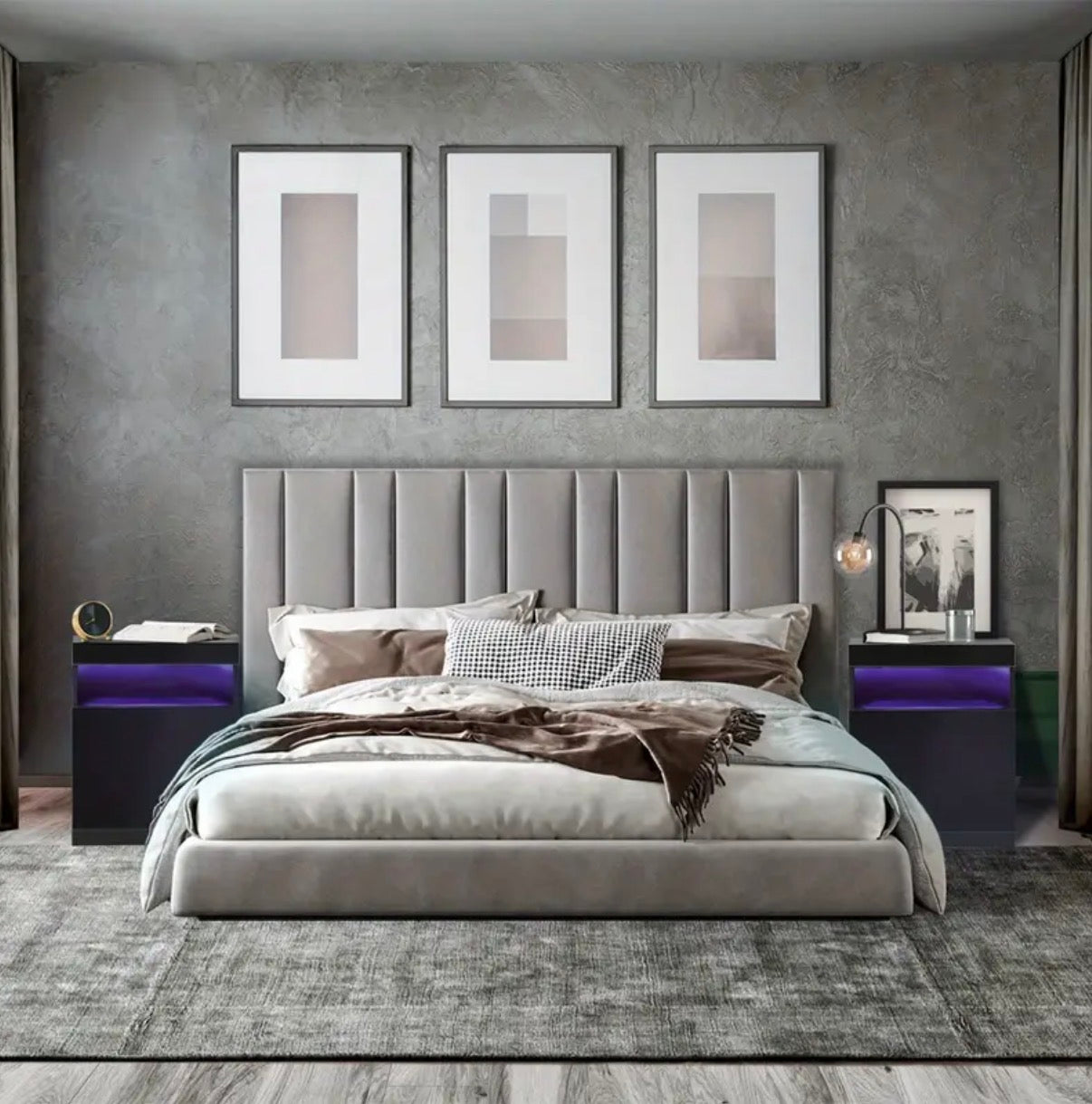 Modern LED nightstand with access lighting powered bedside table